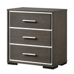 Benzara 3 Drawer Wooden Nightstand with Mirror Trim Accents, Gray