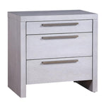 Benzara 3 Drawer Wooden Nightstand with Oversized Metal Bar Pulls, Antique White