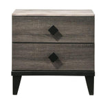 Benzara 2 Drawer Wooden Nightstand with Diamond Metal Knobs, Gray and Black