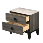 Benzara 2 Drawer Wooden Nightstand with Diamond Metal Knobs, Gray and Black