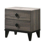 Benzara 2 Drawer Wooden Nightstand with Diamond Metal Knobs, Gray and Black