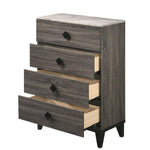 Benzara 5 Drawer Wooden Chest with Diamond Metal Knobs, Gray and Black