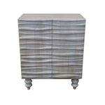 Benzara 2 Door Wooden Console Table with Wavy Pattern Fronts, White