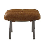 Benzara Horizontal Channel Tufted Ottoman with Angled Metal Legs, Brown and Silver