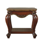 Benzara Wooden End Table with Open Bottom Shelf and Carved Details, Brown
