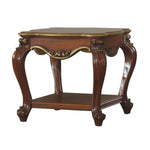 Benzara Wooden End Table with Open Bottom Shelf and Carved Details, Brown