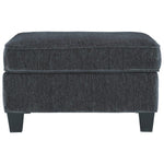 Benzara Fabric Upholstered Rectangular Ottoman with Tapered Block Legs, Gray