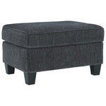 Benzara Fabric Upholstered Rectangular Ottoman with Tapered Block Legs, Gray