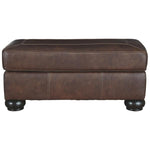 Benzara Rectangular Leatherette Ottoman with Stitched Details and Bun Feet, Brown