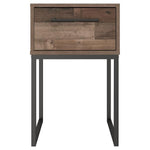 Benzara Single Drawer Wooden Nightstand with Metal Legs, Brown and Black