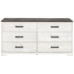 Benzara 6 Drawer Wooden Dresser with Grain Details, White and Gray