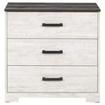 Benzara 3 Drawer Wooden Chest with Grain Details, White and Gray