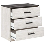 Benzara 3 Drawer Wooden Chest with Grain Details, White and Gray
