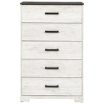 Benzara 5 Drawer Wooden Chest with Grain Details, White and Gray