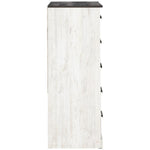 Benzara 5 Drawer Wooden Chest with Grain Details, White and Gray