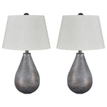 Benzara Metal Frame Table Lamp with Specled Base, Set of 2, Gray and White