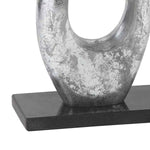 Benzara Swan Design Metal Sculpture with Marble Block Base, Silver and Black