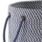 Benzara Round Shaped Fabric Basket with Braided Handles, Blue and White