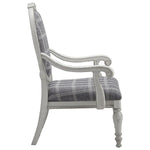 Benzara Fabric Round Padded Back Accent Chair with Plaid Pattern, Gray