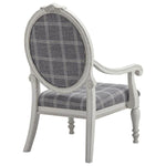 Benzara Fabric Round Padded Back Accent Chair with Plaid Pattern, Gray