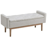 Benzara Tufted Fabric Storage Bench with Low Profile Elevated Arms, Light Gray
