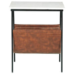 Benzara Marble Top Accent Table with Faux Leather Swing Holder, White and Brown