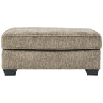 Benzara Textured Fabric Upholstered Ottoman with Welt Trim Details, Brown