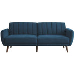 Benzara Fabric Upholstered Flip Flop Sofa with Channel Tufting, Blue