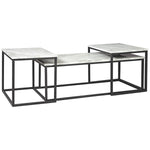 Benzara 3 Piece Metal Frame Occasional Table Set with Marble Top, White and Black