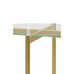 Benzara Glass Top Metal End Table with Marble Shelf, Gold and White
