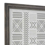 Benzara Glass Front Wall Art with Repeated Tribal Print, Gray and White