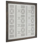 Benzara Glass Front Wall Art with Repeated Tribal Print, Gray and White