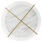 Benzara Glass Top Cocktail Table with Faux Marble Bottom Shelf, Clear and Gold