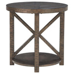 Benzara Rustic Plank Style Round Wooden End Table with Star Support, Brown