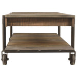 Benzara Plank Style Wooden Cocktail Table with Bottom Shelf and Caster Wheels,Brown