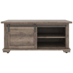 Benzara Panel Design Wooden Cocktail Table with Barn Sliding Door and Casters,Brown