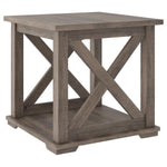 Benzara Wooden Square End Table with Bottom Shelf and Cross Design Sides, Brown