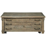 Benzara Rustic Style Wooden Lift Top Cock Table with 1 Drawer and 2 Cubbies, Brown