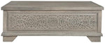 Benzara Plank Design Lift Top Cocktail Table with Medallion Pattern, Taupe Gray