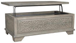 Benzara Plank Design Lift Top Cocktail Table with Medallion Pattern, Taupe Gray