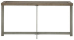 Benzara Plank Top Wooden Sofa Table with Straight Metal Legs and X Base, Gray