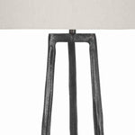 Benzara Hammered Tubular Metal Table Lamp with Fabric Drum Shade, Gray and White
