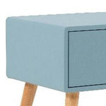 Benzara 1 Drawer Wooden Nightstand with Round Tapered Legs, Blue and Brown