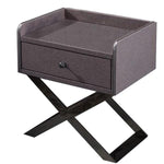 Benzara 1 Drawer Wooden Nightstand with X Shaped Metal Base, Gray and Chrome