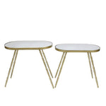 Benzara Obround Mirror Top Accent Table with Angled Metal Legs, Set of 2, Gold