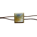 Benzara BM229272 Square Shape Pearl Accent Bolo Tie with Leather Cord, Brass