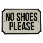 Benzara BM229314 NO SHOES PLEASE Metal Sign Plate with Chiseled Edges, White and Black