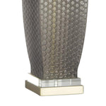 Benzara Glass Table Lamp with Textured Honeycomb Pattern, Gray