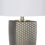 Benzara Glass Table Lamp with Textured Honeycomb Pattern, Gray