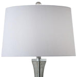 Benzara Fabric Shade Table Lamp with Speckle Design Glass Vase Base, Gray